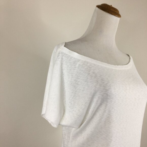 Rachel-RACHEL ROY Relaxed Fit White Ruching Rounded Hem Short Sleeve Shirt Top - Picture 5 of 9
